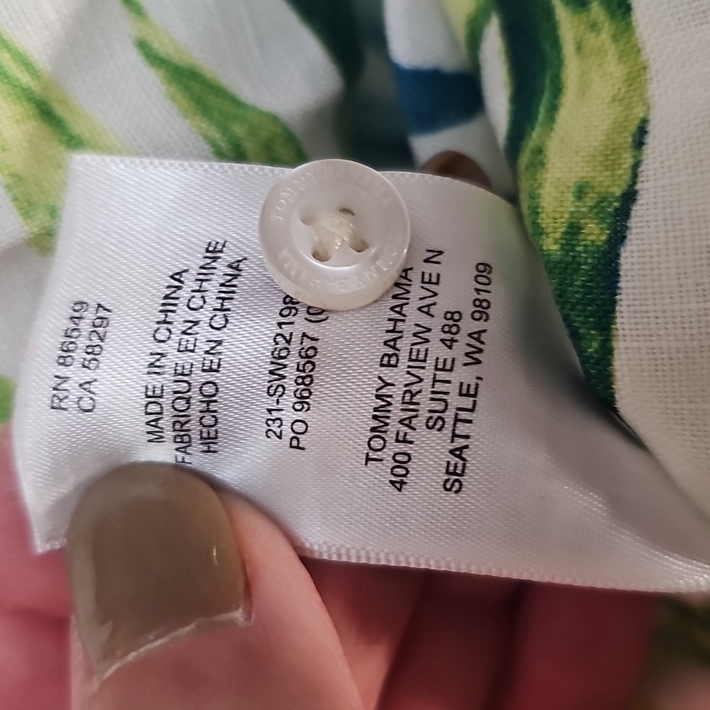 Tommy Bahama White 100% Linen Button Up Shift Dress Womens L Tropical Floral EUC - Picture 11 of 12